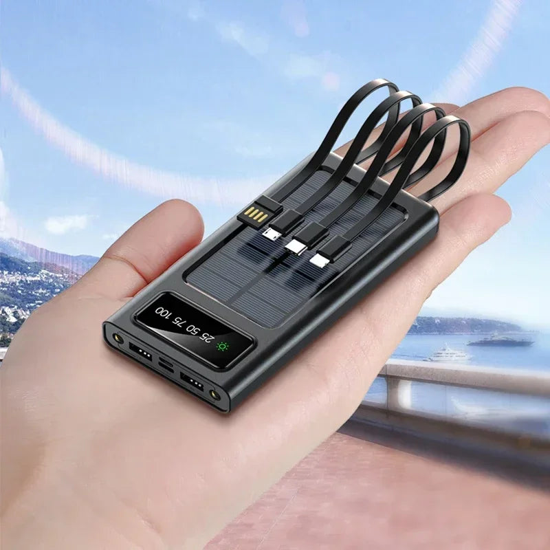 Solar Power Bank 200000mAh with Four Built-in Cables and LED Flashlight, Digital Display All Vera Mart