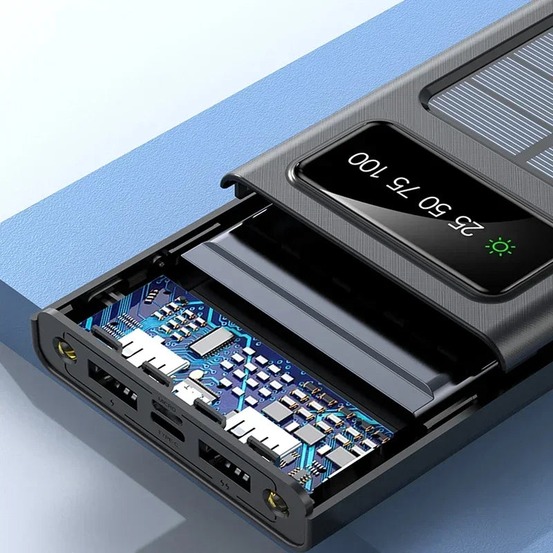 Solar Power Bank 200000mAh with Four Built-in Cables and LED Flashlight, Digital Display All Vera Mart