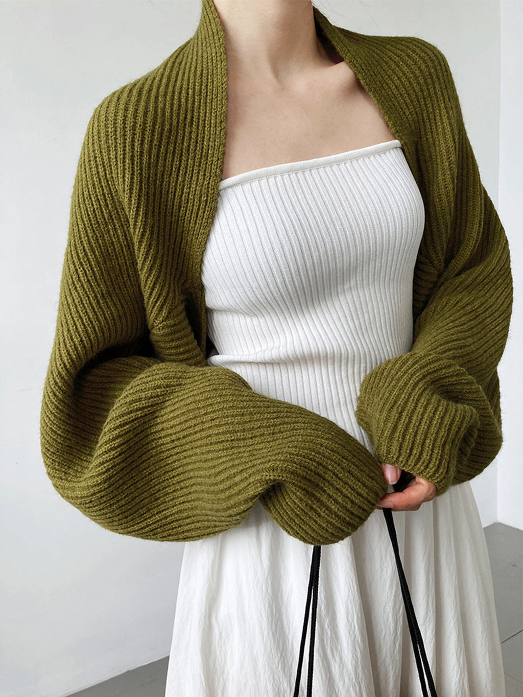 Open Front Knit Shrug with Full Length Sleeves and Viscose Blend All Vera Mart