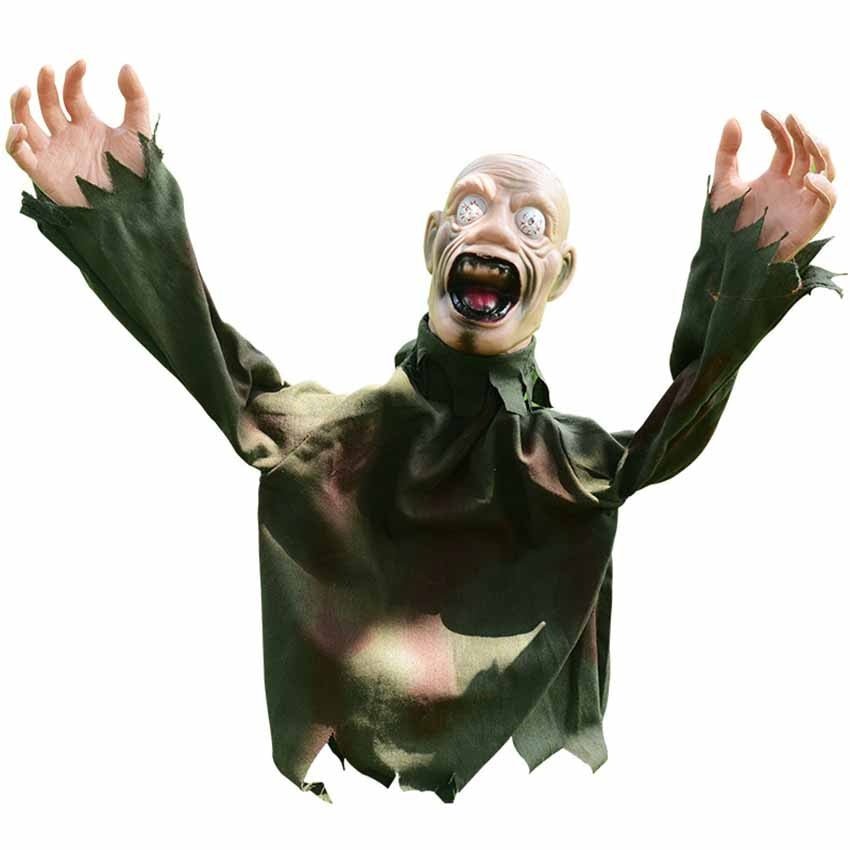 Swinging Ghost Prop with Sound Activated Red Eyes for Halloween Porches and Yards