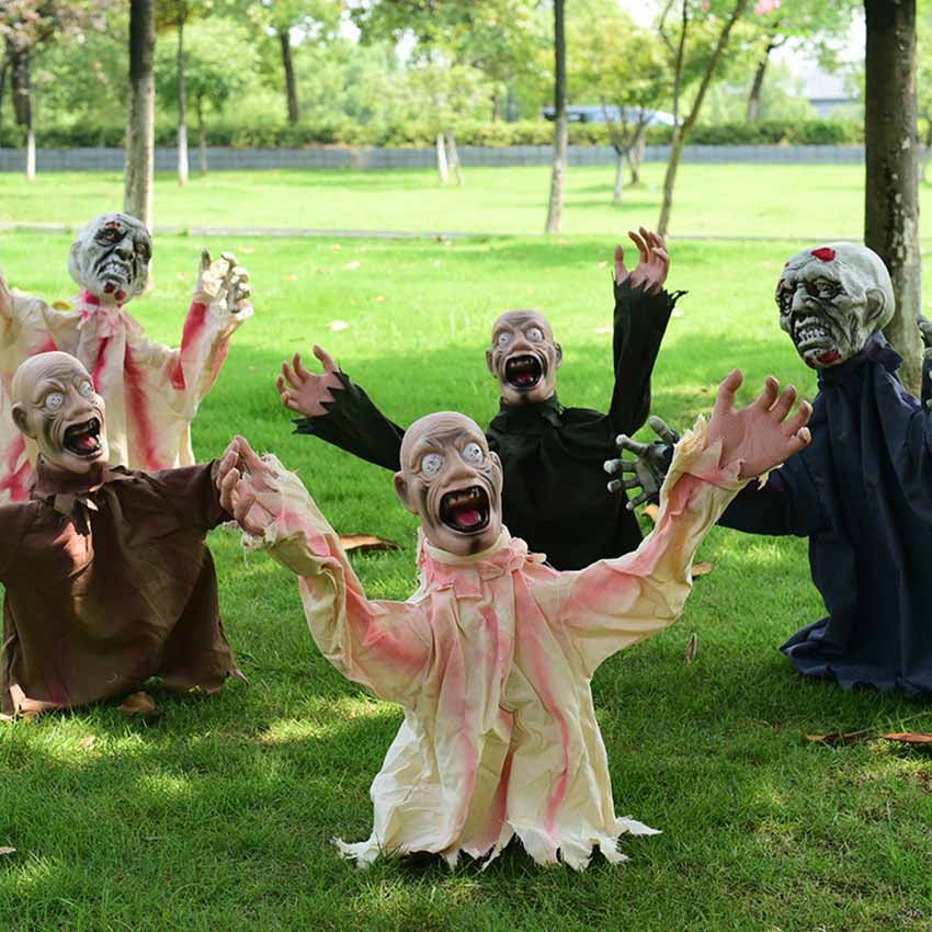 Swinging Ghost Prop with Sound Activated Red Eyes for Halloween Porches and Yards