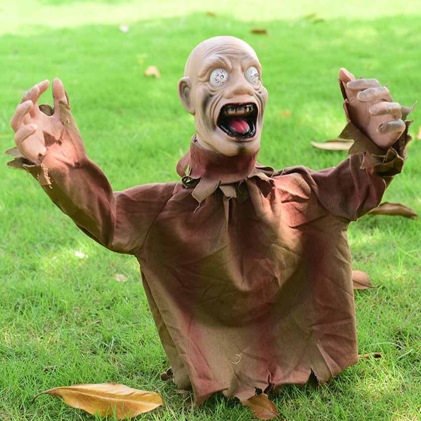 Swinging Ghost Prop with Sound Activated Red Eyes for Halloween Porches and Yards
