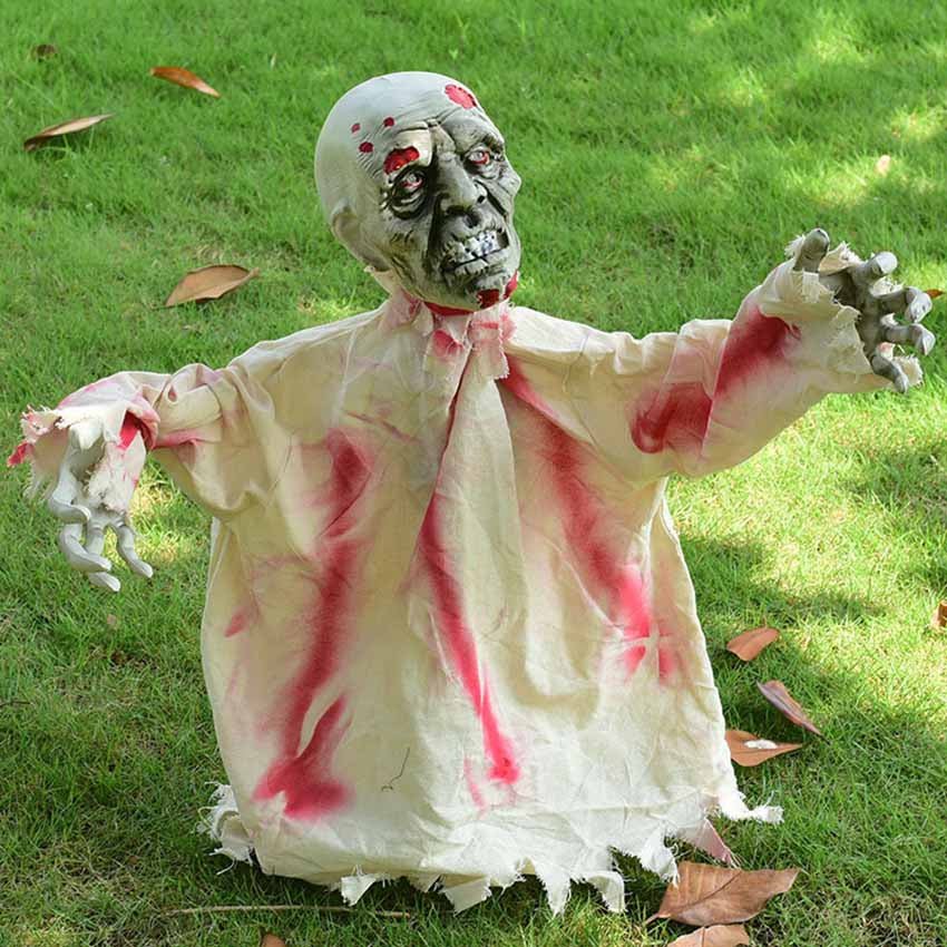 Swinging Ghost Prop with Sound Activated Red Eyes for Halloween Porches and Yards