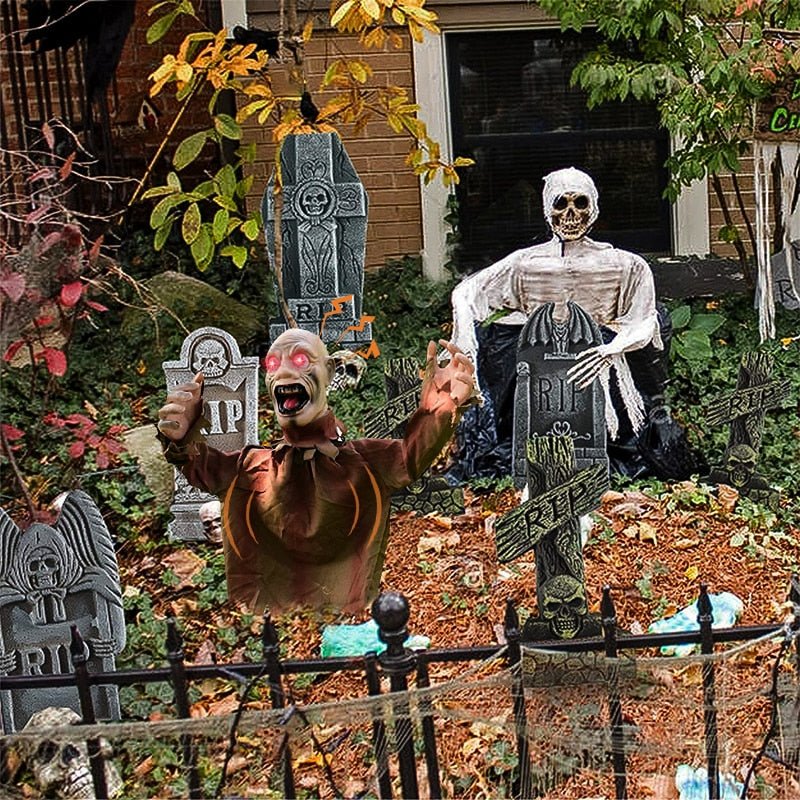 Swinging Ghost Prop with Sound Activated Red Eyes for Halloween Porches and Yards