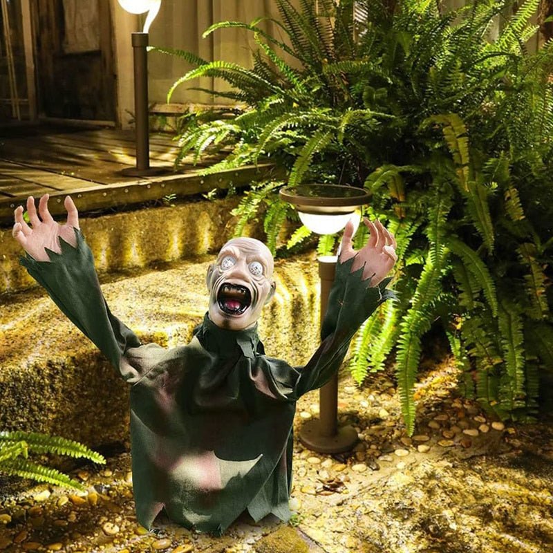 Swinging Ghost Prop with Sound Activated Red Eyes for Halloween Porches and Yards
