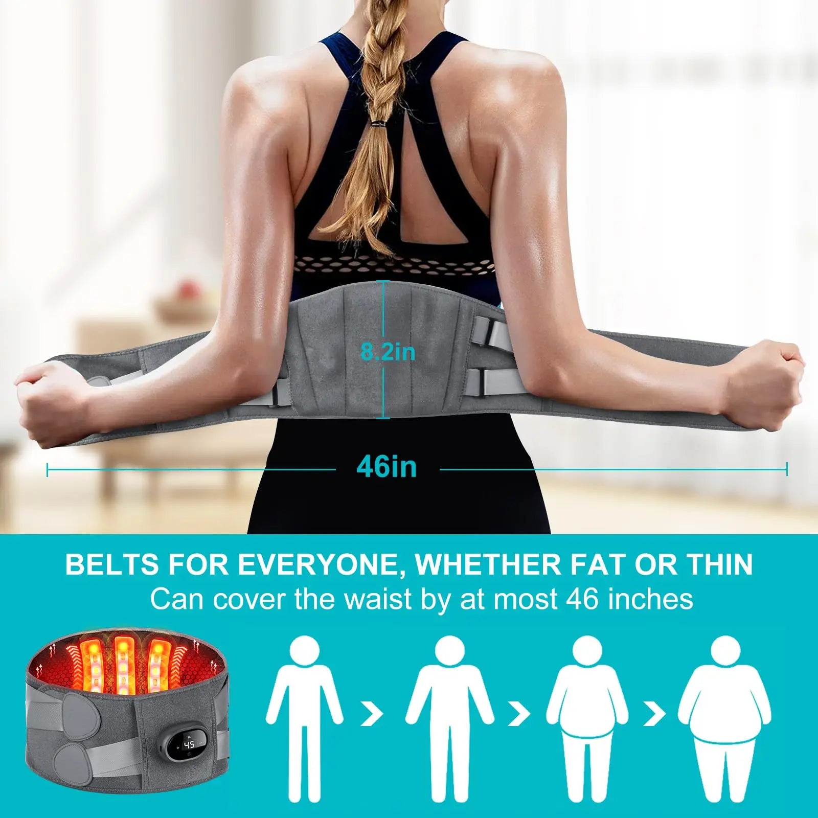 Cordless Heating Massager Belt with Infrared Heat and Vibration Massage, 5 Temperature Settings All Vera Mart