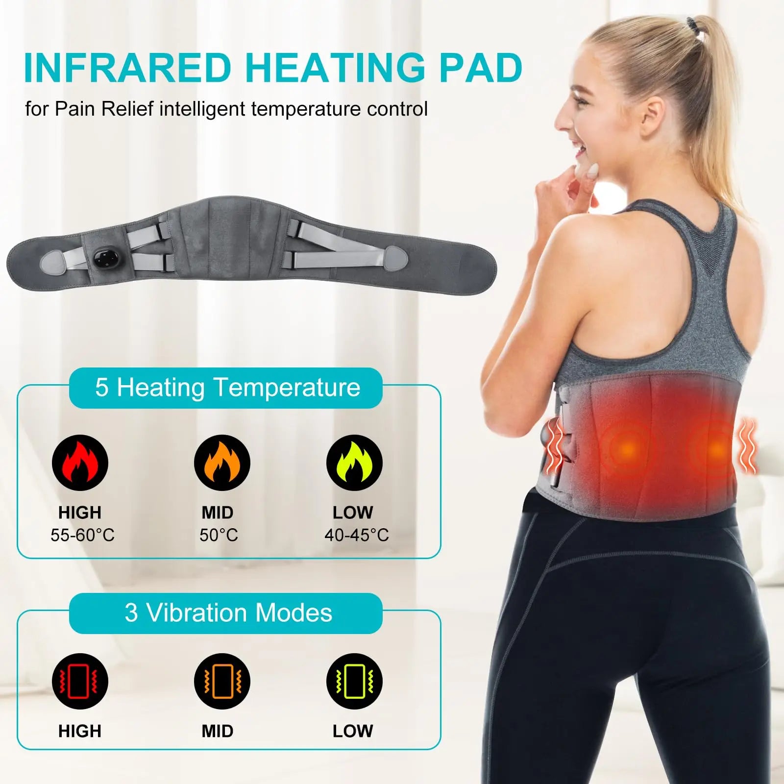 Cordless Heating Massager Belt with Infrared Heat and Vibration Massage, 5 Temperature Settings All Vera Mart