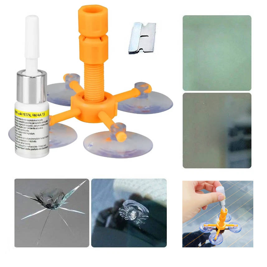 Windshield Crack Repair Kit with Vacuum Pressure Injection and UV Curing Films All Vera Mart