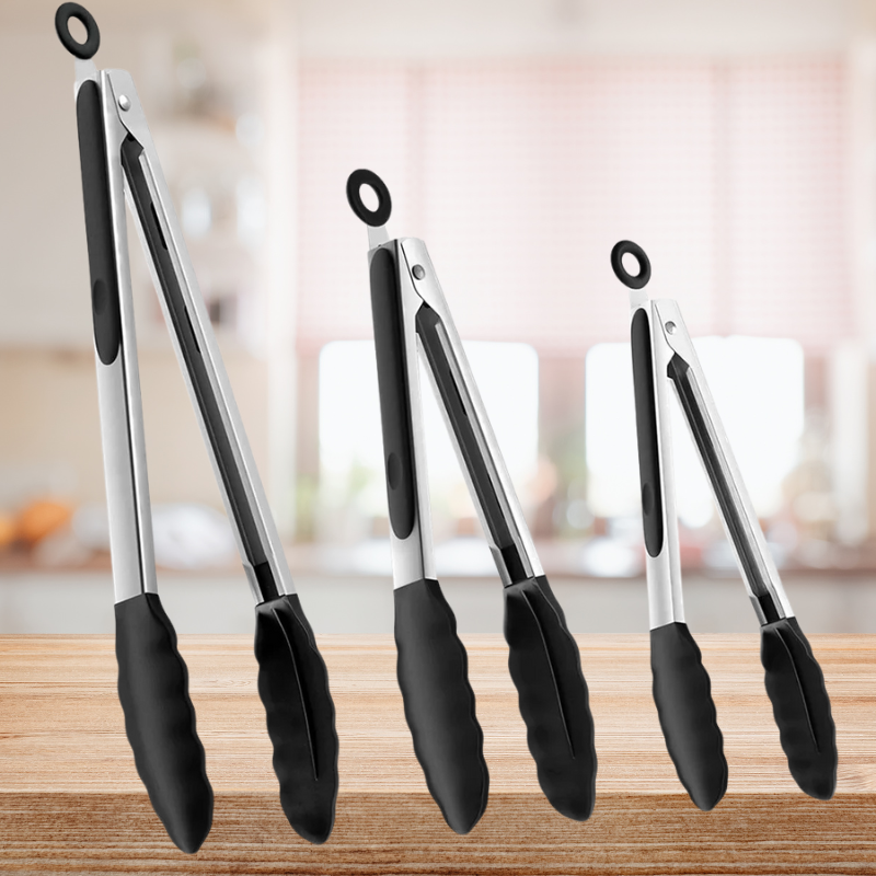 Nonstick Kitchen Tongs Set with Stainless Steel and Heat Resistance, 3-Piece All Vera Mart