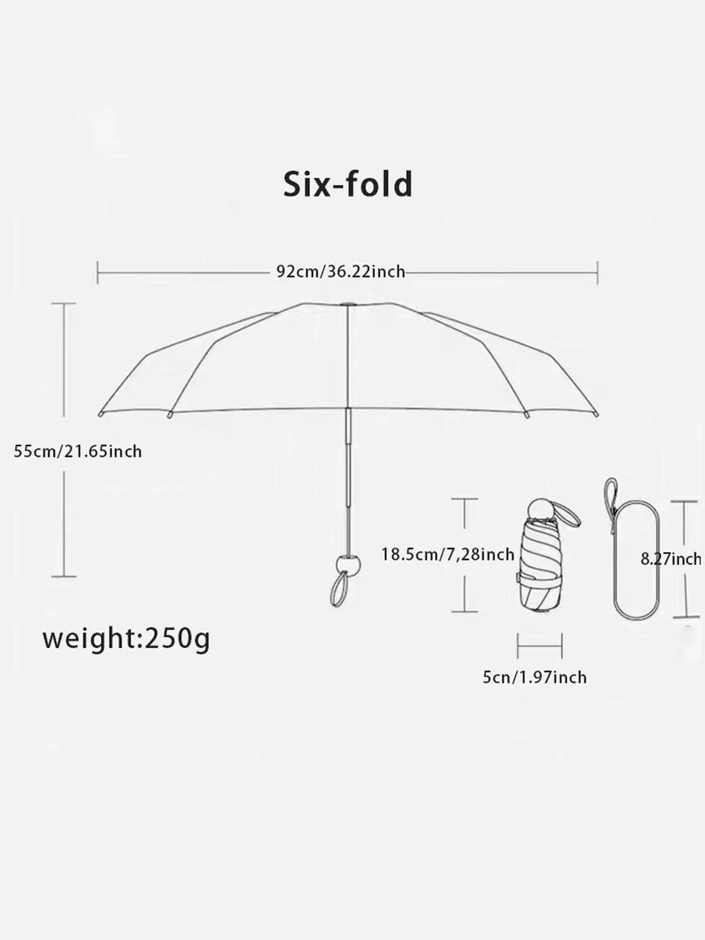 Automatic Travel Umbrella with Six-Rib Frame and Telescoping Handle, Five-Fold Compact Design All Vera Mart