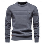 Mens Textured Crewneck Sweater with Subtle Woven Lines and a Tailored Fit in Five Colors
