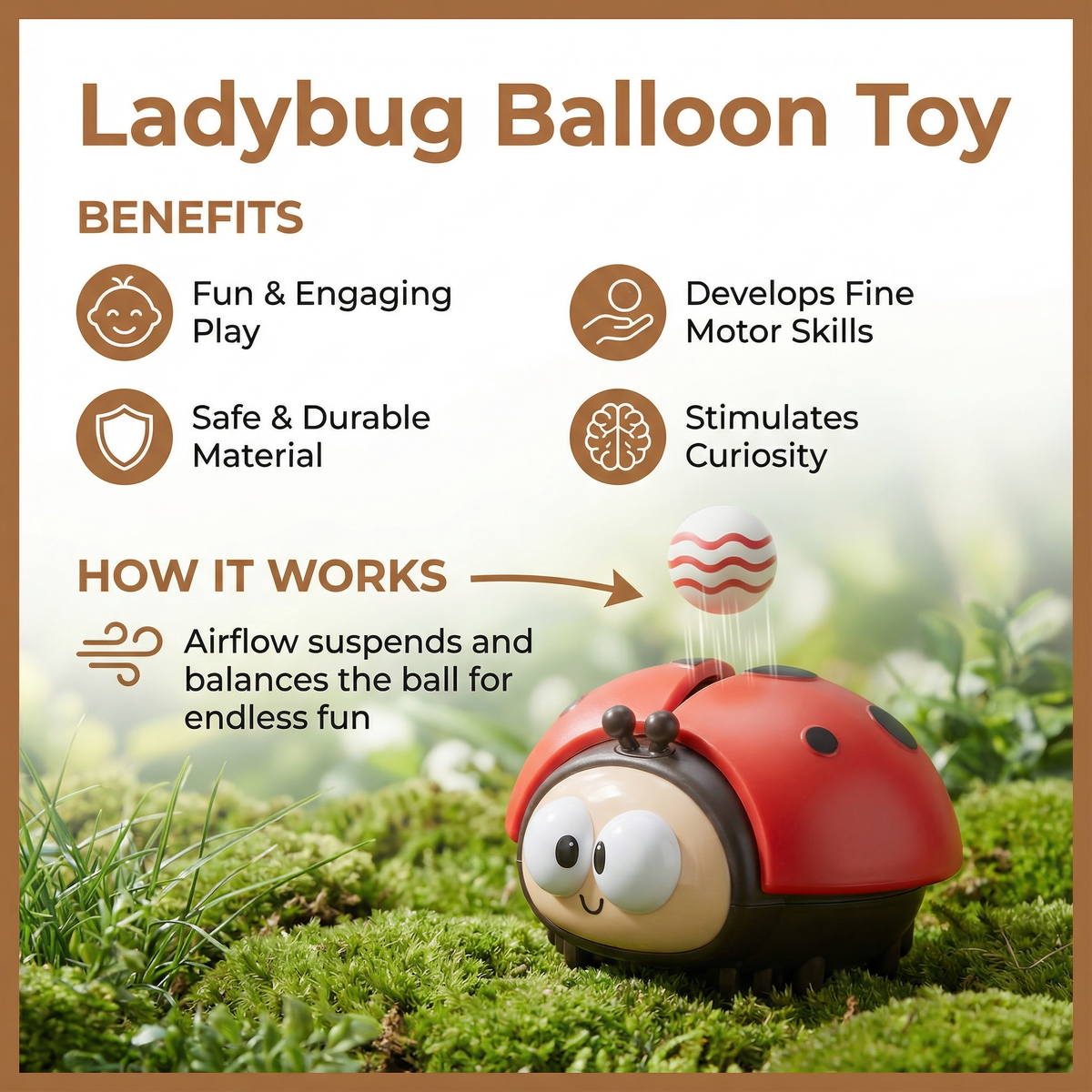 Balloon Floating Toy with Ladybug Design and Single Button Control All Vera Mart