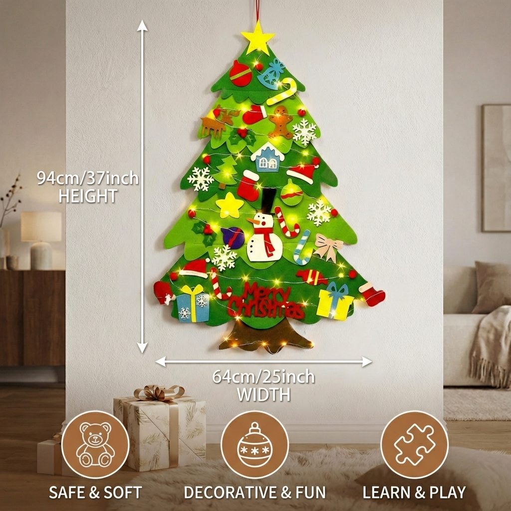 Interactive Felt Christmas Tree with Removable Ornaments for Kids All Vera Mart
