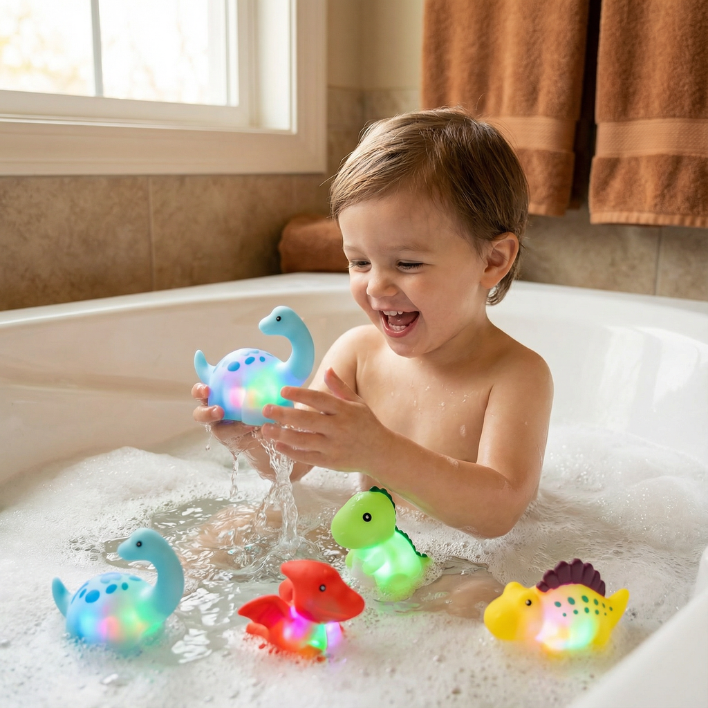Water-Activated LED Dinosaur Bath Toys with Color Cycling and Night Light Use All Vera Mart