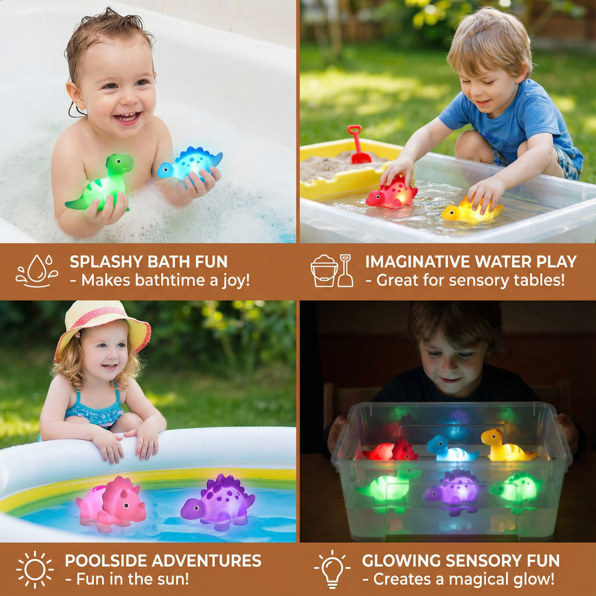 Water-Activated LED Dinosaur Bath Toys with Color Cycling and Night Light Use All Vera Mart