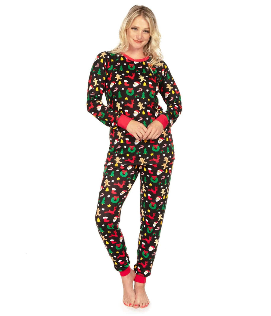 Womens Cookie Cutter Christmas Pajama Set with Crew Neck Top and Pockets