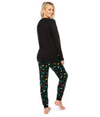 Womens Christmas Lights Pajama Set with Get Lit Slogan Top and Printed Pants
