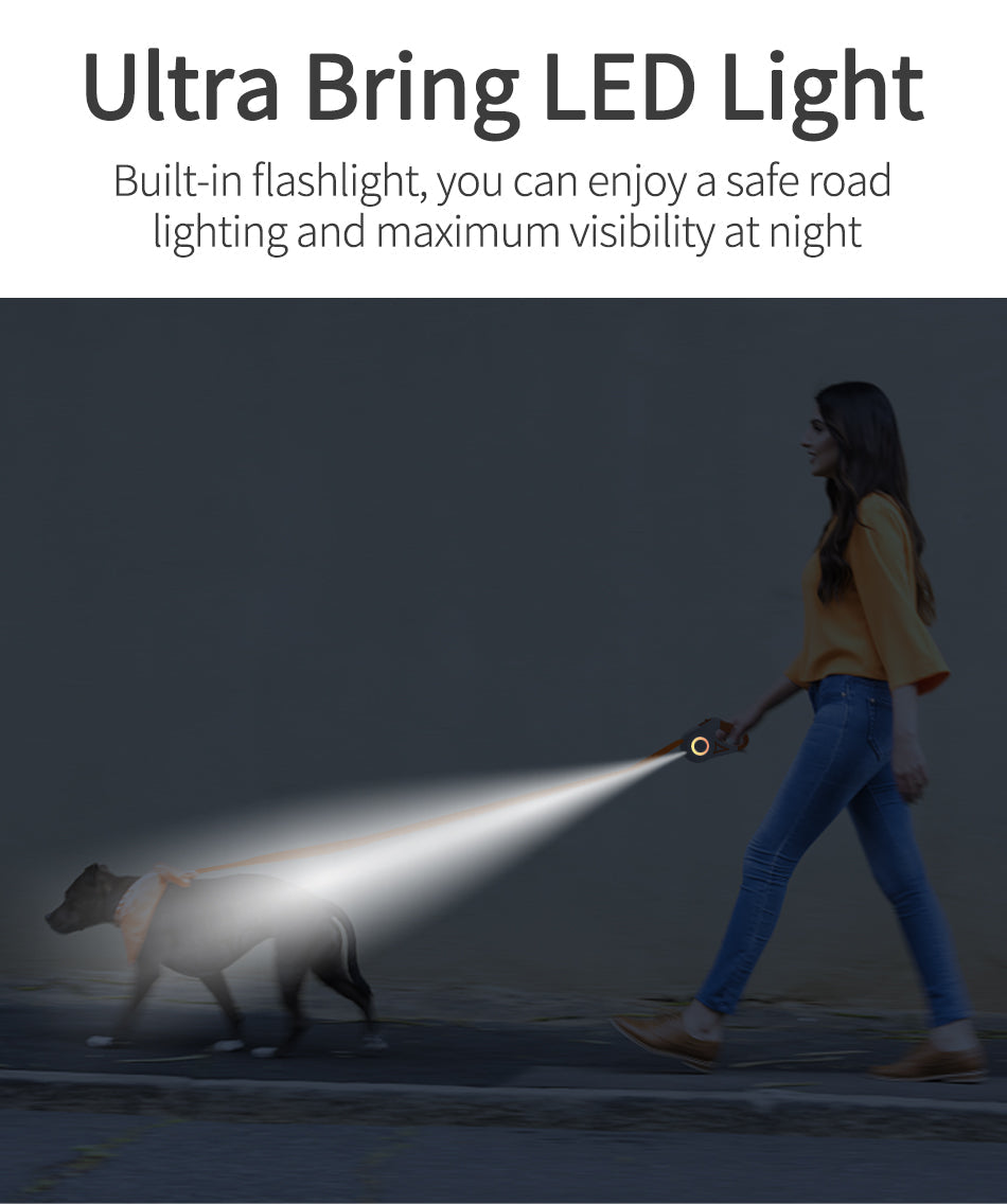 LED Retractable Leash with Front Spotlight and Colored Safety Ring, 5 Meters All Vera Mart