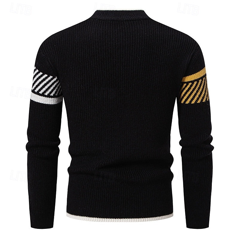 Crew Neck Sweater with Ribbed Knit and Colour Block Panels, Regular Fit All Vera Mart
