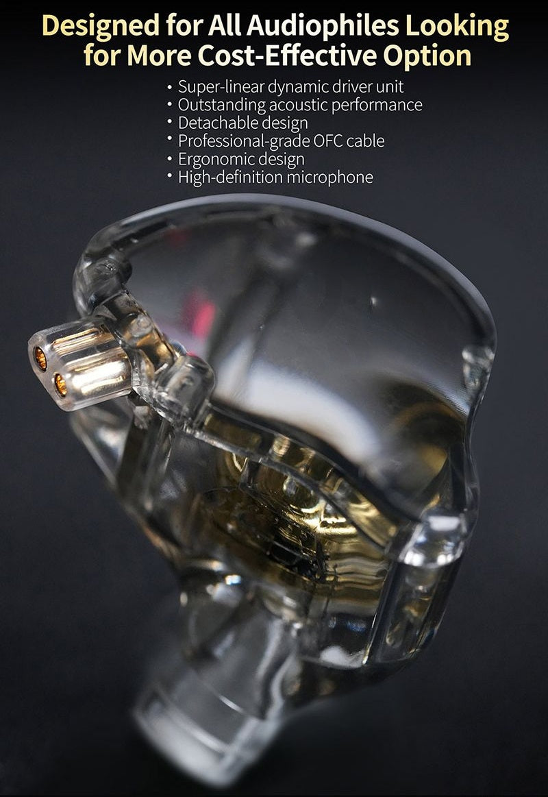 Wired Earbuds with Magnetic Driver and Detachable 2Pin Cable, Transparent Housing All Vera Mart